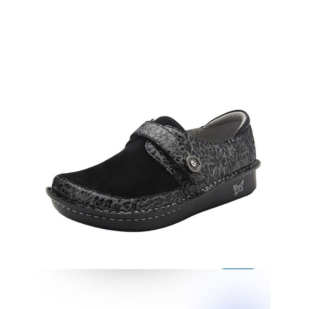 Alegria DENA Black Delicut Leather Neoprene Dream Fit Comfort Support Clog Shoe